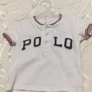 Polo baseball jersey style shirt.